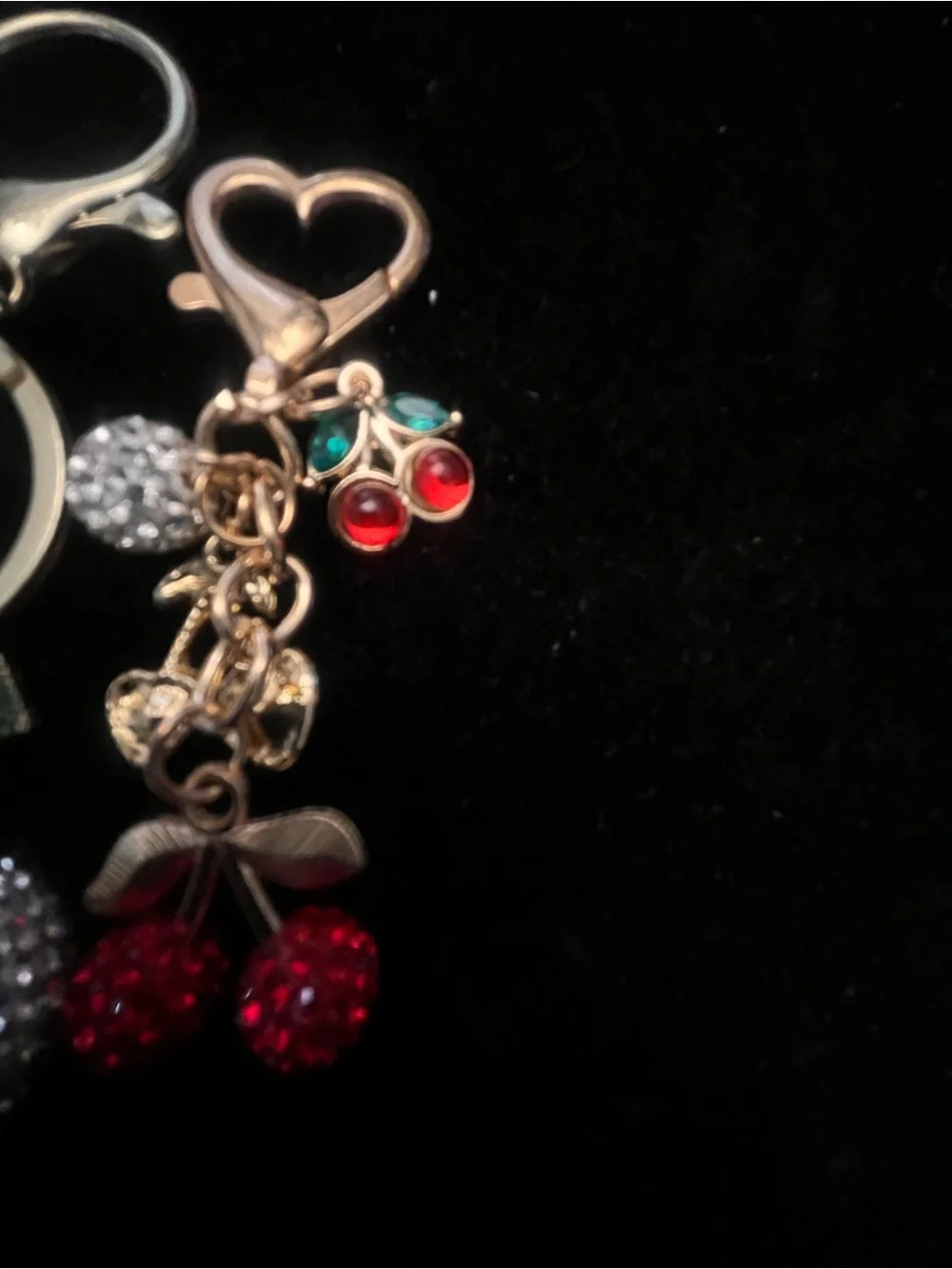Crystal Cherry Key & Card Holder Charm – Red, Green & Gold